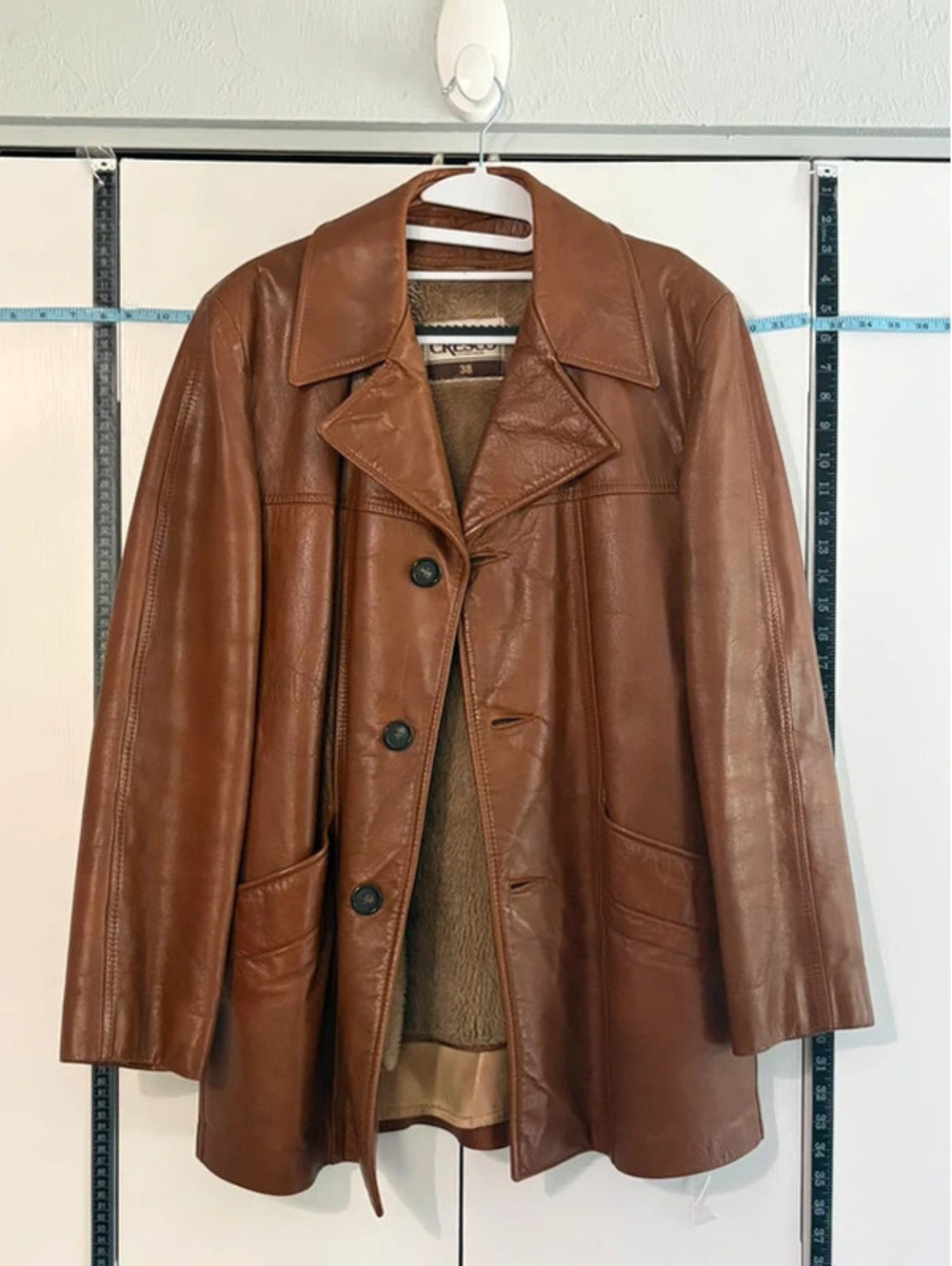 Vintage 1970s Cresco Outerwear Brown Leather Coat Size 38 Zip-Out Sherpa Liner